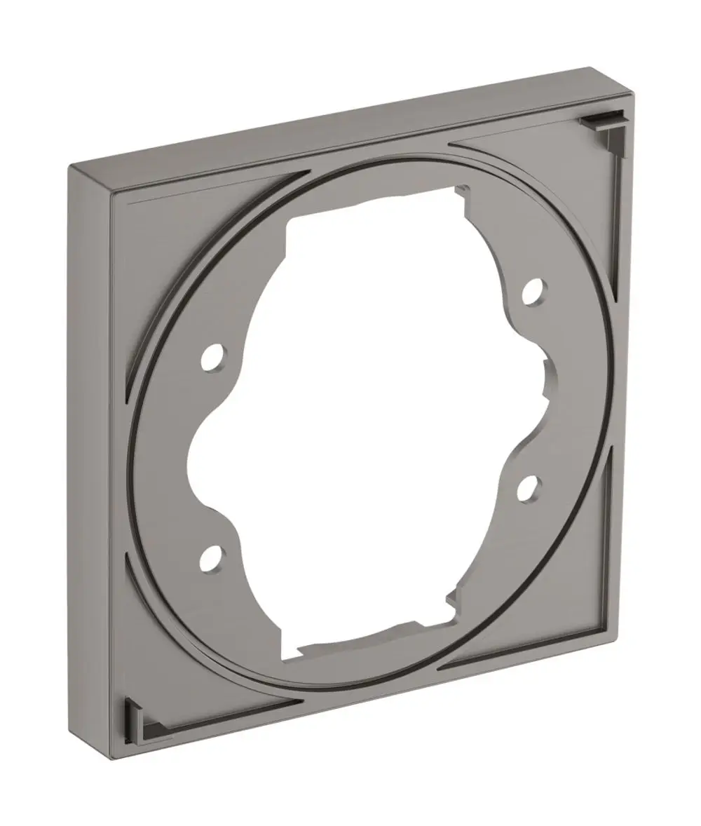 Hochwertige Verlängerungsrosette in metallischer Optik für die Installation im Badezimmer. Produkt von Hansgrohe, geeignet für Duschsysteme.